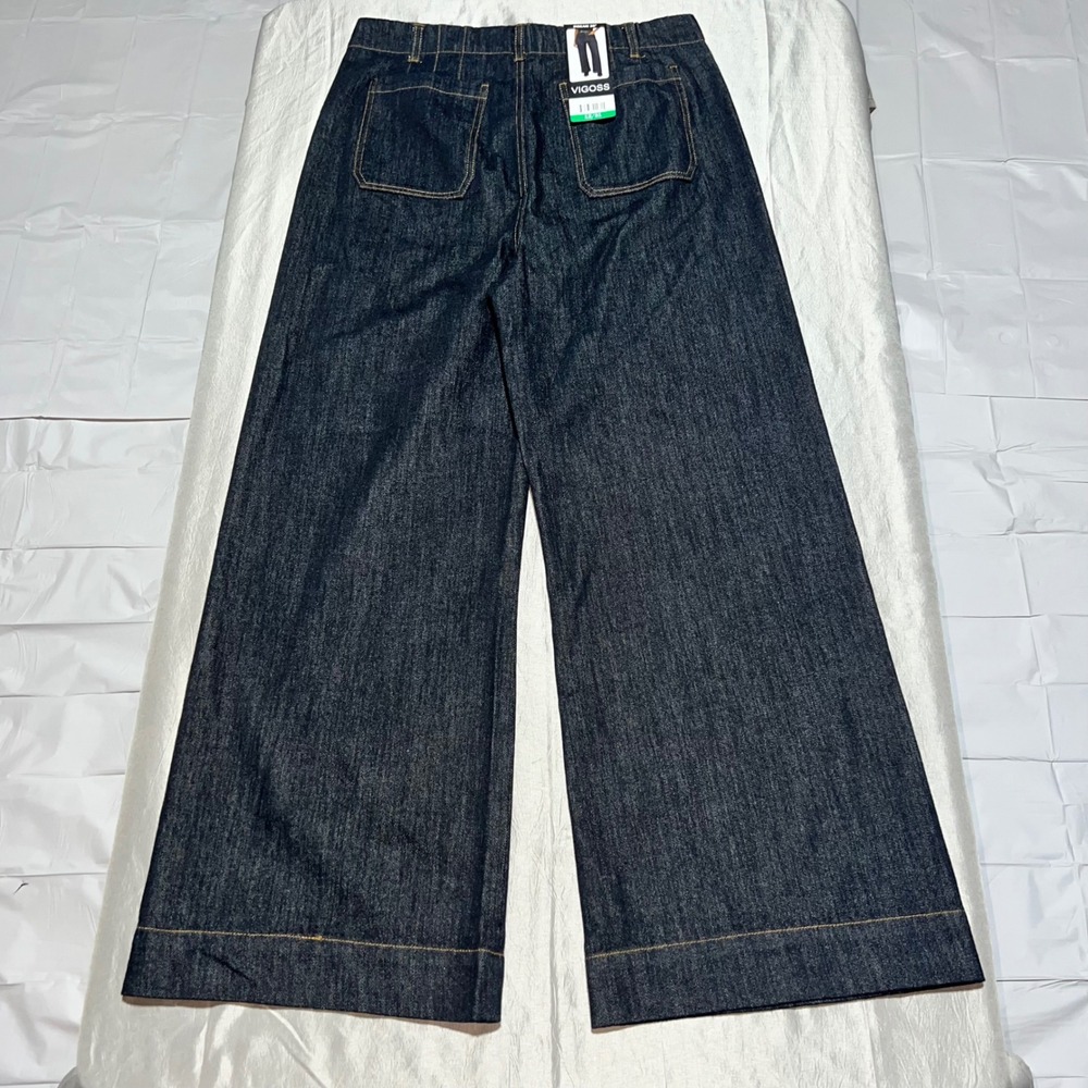 Vigoss Trouser Wide Leg Jeans Dark Wash Indigo Patch Pockets 12 VC-P03172A - Picture 2 of 12